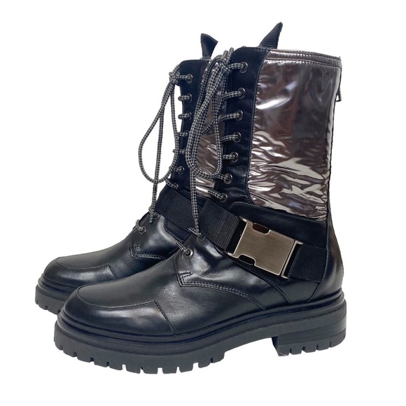 Malo Shoes - New! Malo Black Silver Leather Combat Boots Lace Up